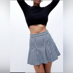 Free People Honey Pleated Gingham Black Combo Mini Skirt Size 2